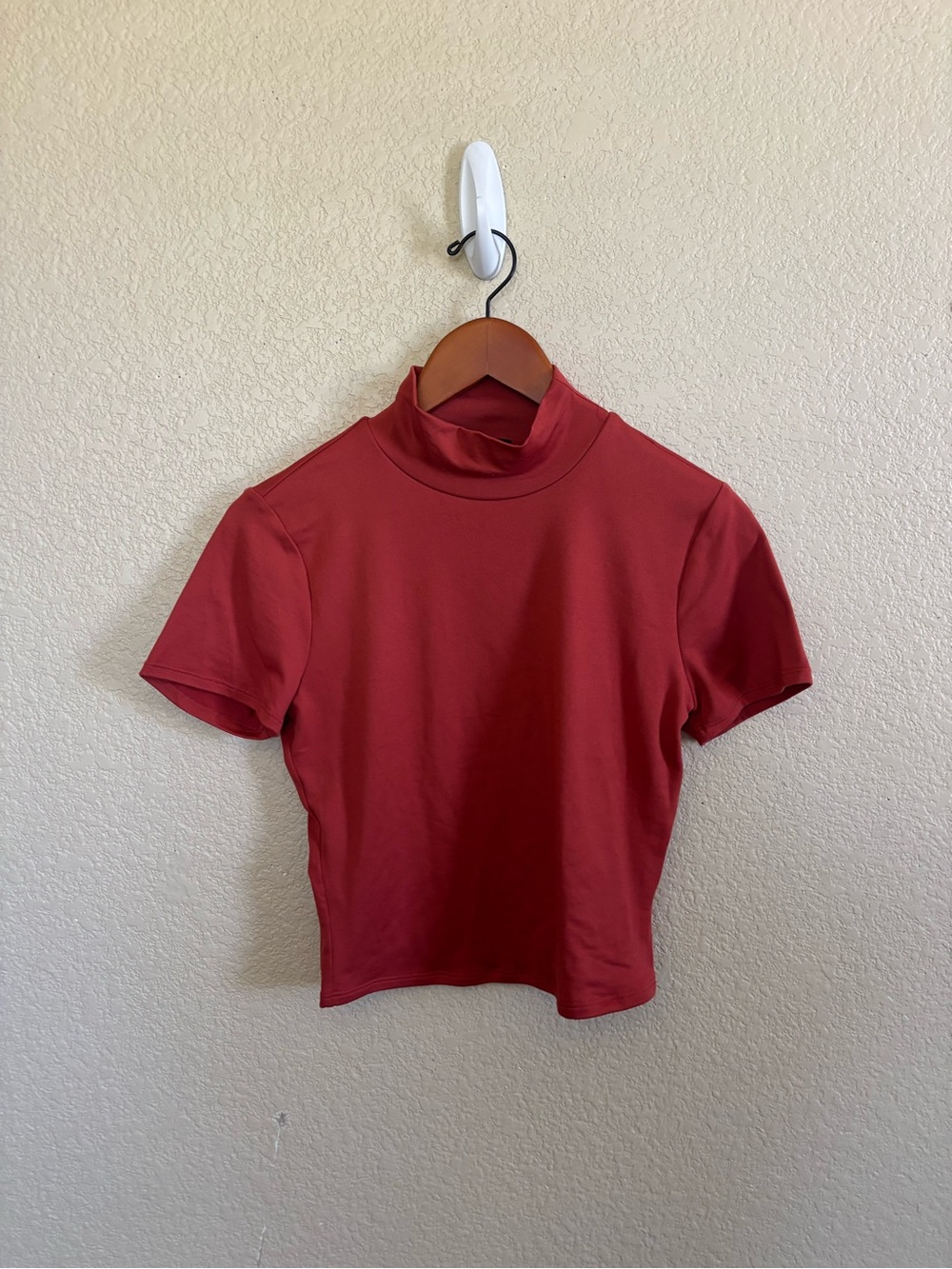 Red mock neck t-shirt